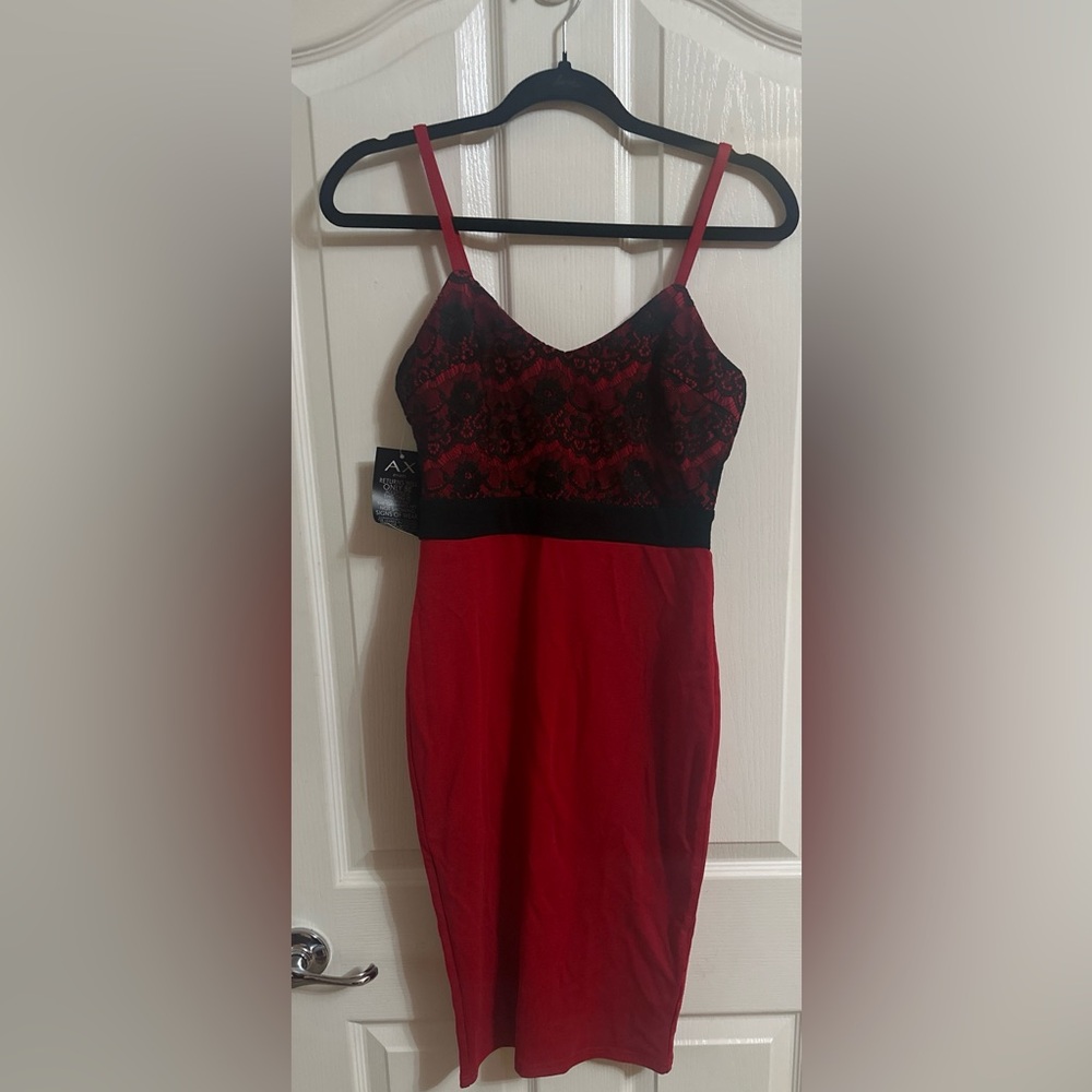 NWT Women’s AX Paris Red Black Lace Feminine Cocktail Romantic Sexy Goth Dress 4